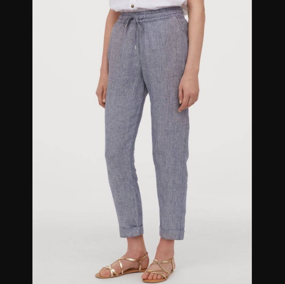 H&M Blue Linen Joggers Narrow white stripe Size L